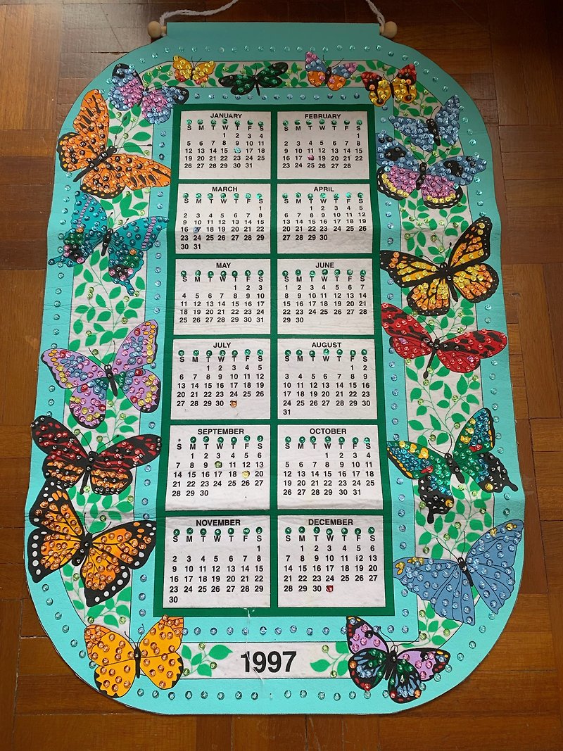 1997 美国早期年代布面月历 butterfly - 墙贴/壁贴 - 棉．麻 多色