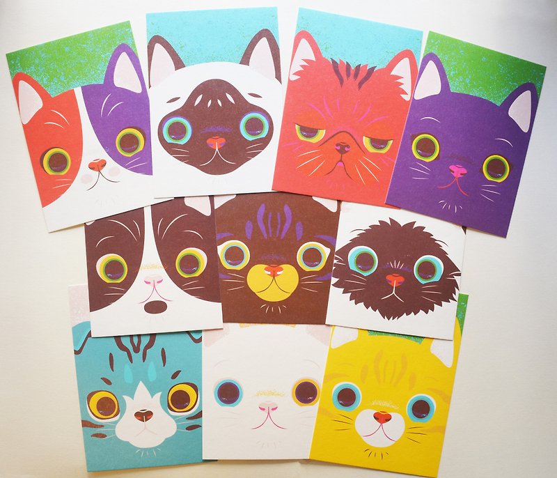 版印明信片 猫 10入套组 - 卡片/明信片 - 纸 红色