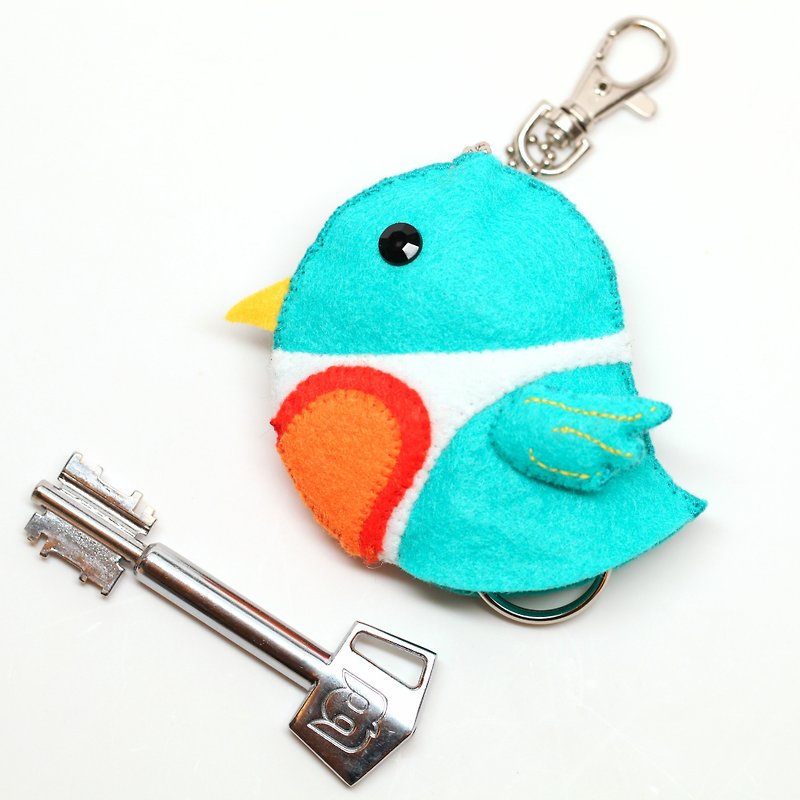 【小鸟围兜兜】情人节  蓝绿色 同心鸟钥匙包 - 钥匙链/钥匙包 - 其他材质 蓝色