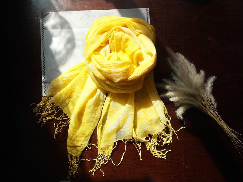 植物染棉大披肩-光的方块 - 丝巾 - 棉．麻 黄色