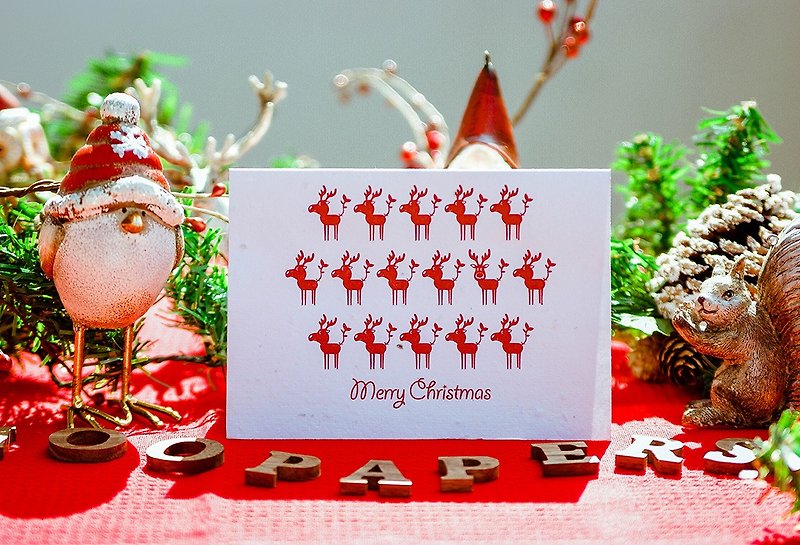 Merry Christmas 种子纸圣诞卡片 (麋鹿 Moose) - 卡片/明信片 - 纸 红色