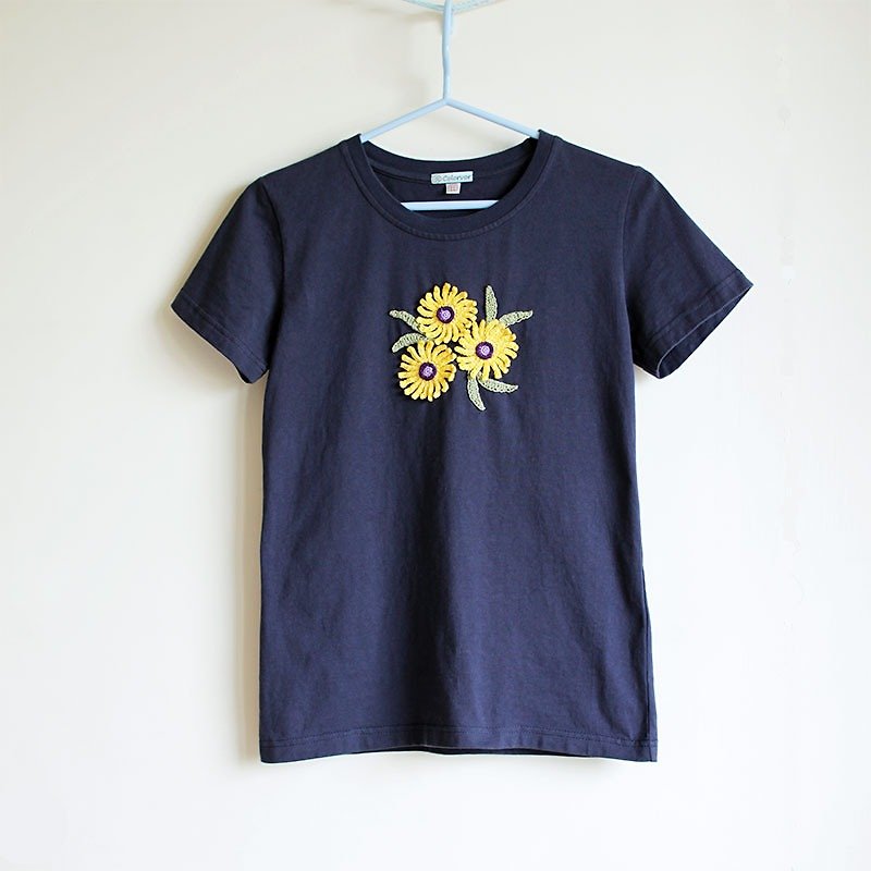立体编织花朵女腰身TNo4(只有一件) - 女装 T 恤 - 棉．麻 蓝色