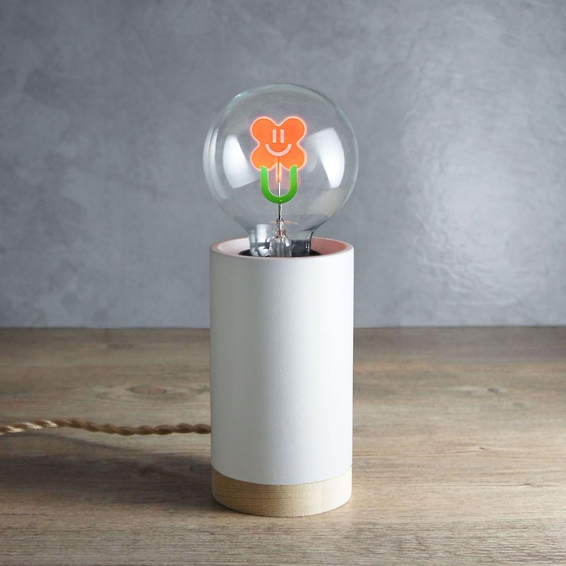 圆柱形木制小夜灯 - 含 1 个 微笑花朵球灯泡 Edison-Style 爱迪生灯泡 - 灯具/灯饰 - 木头 白色