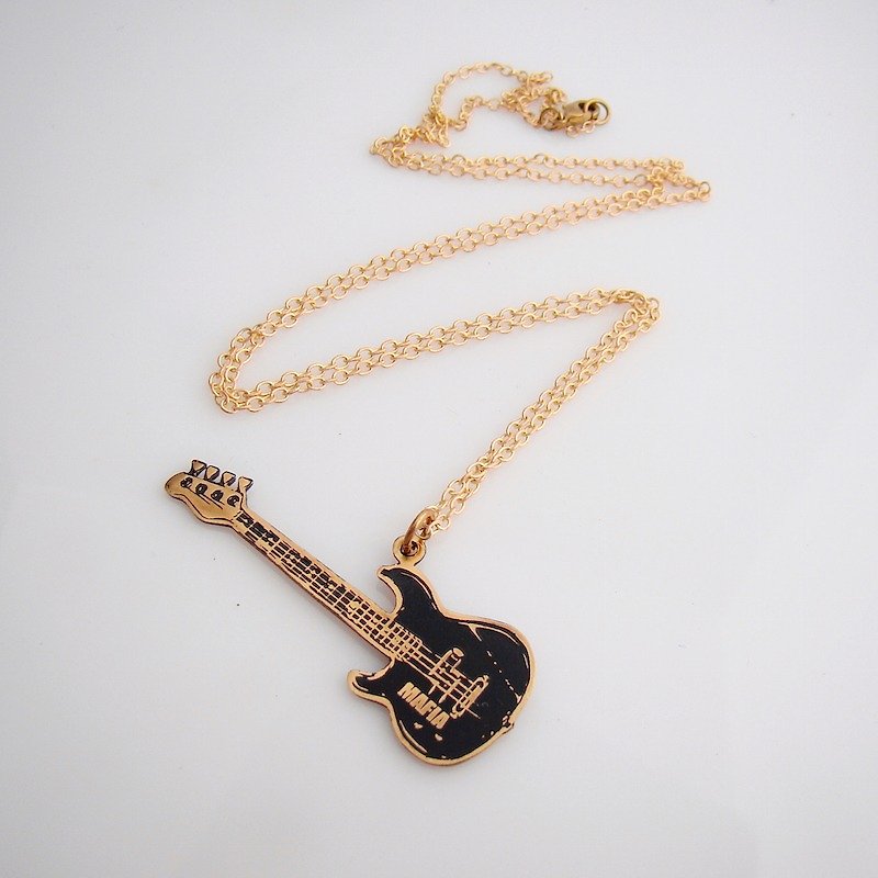Guitar pendant in brass with and enamel  color ,Rocker jewelry ,Skull jewelry,Biker jewelry - 项链 - 其他金属 