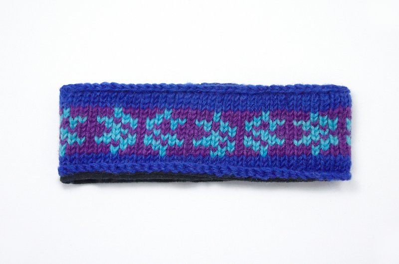 情人节礼物 / 手工羊毛编织缤纷发带/ 纯羊毛编织发带- 蓝紫色图腾 ( 手工限量一件 ) - 发饰 - 其他材质 多色