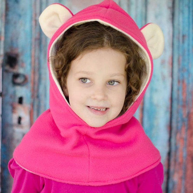 意大利Mondo Rotondo脖围+连帽设计 小熊暖暖帽围 粉色2-5岁 - 围嘴/口水巾 - 其他材质 粉红色