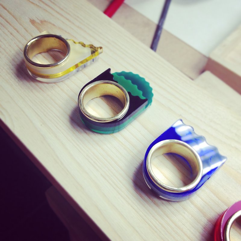 5 Elements Plus 喜神+ AcrylicBrass 黄铜压克力戒指 Ring - 戒指 - 压克力 绿色