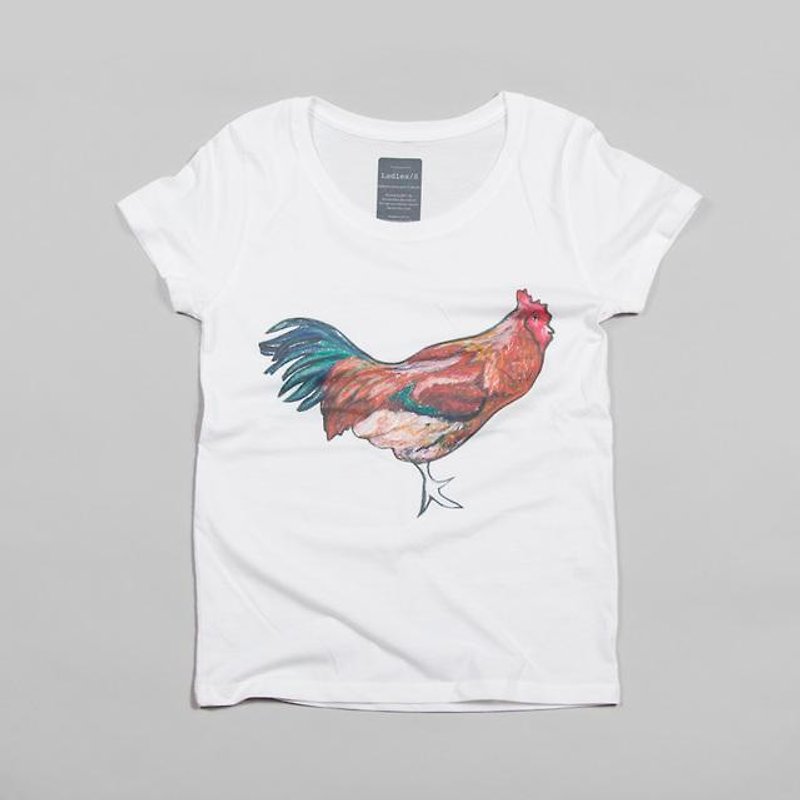 鶏2動物イラストTシャツTcollector - 女装 T 恤 - 棉．麻 白色