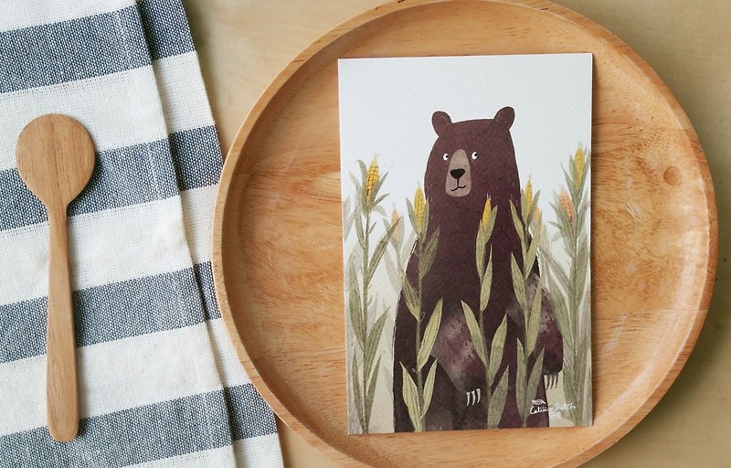 Postcard Bear Corn - 卡片/明信片 - 纸 咖啡色