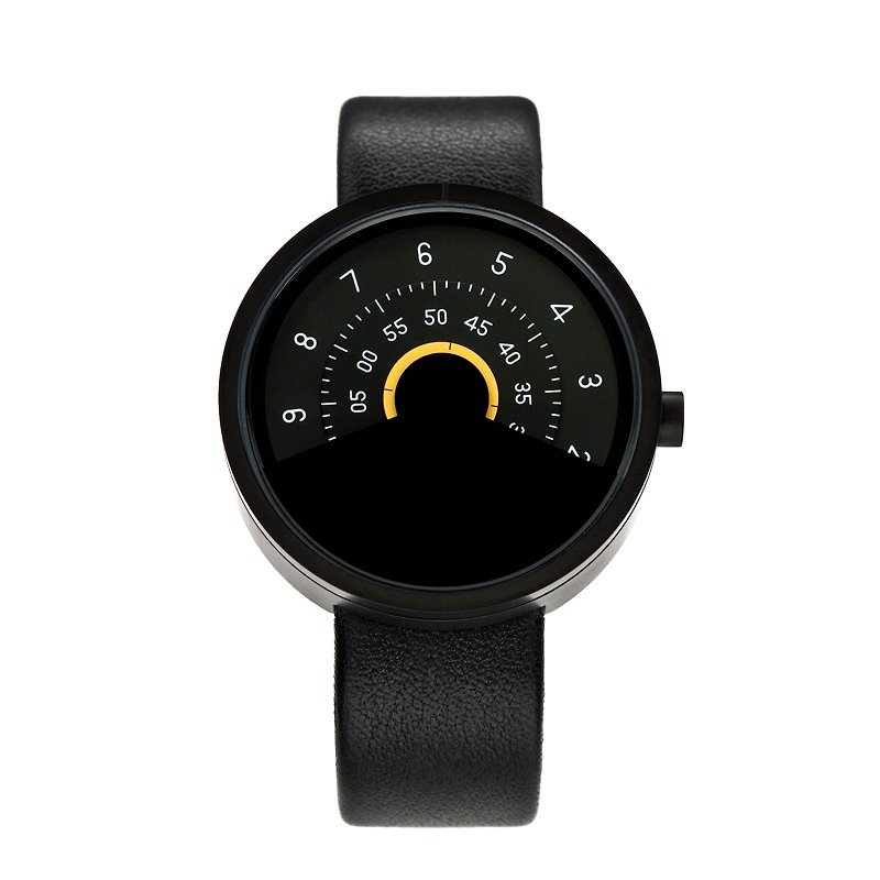 ANICORN简约设计-时尚转盘机械手表(纯钢雾面黑+黄色)Series 000-BY - 女表 - 其他金属 黑色