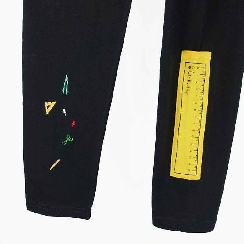 文具组 内搭裤 (黑色+黄口袋) - 女装长裤 - 棉．麻 黑色