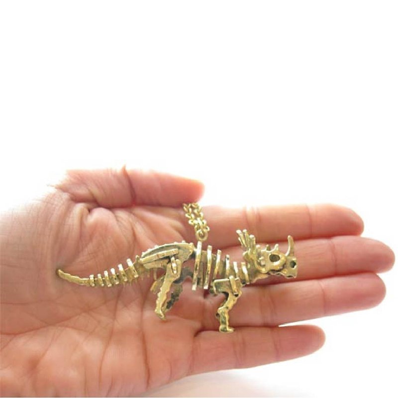 Triceratops skeleton pendant in brass with oxidized antique gold color,Rocker jewelry ,Skull jewelry,Biker jewelry - 项链 - 其他金属 