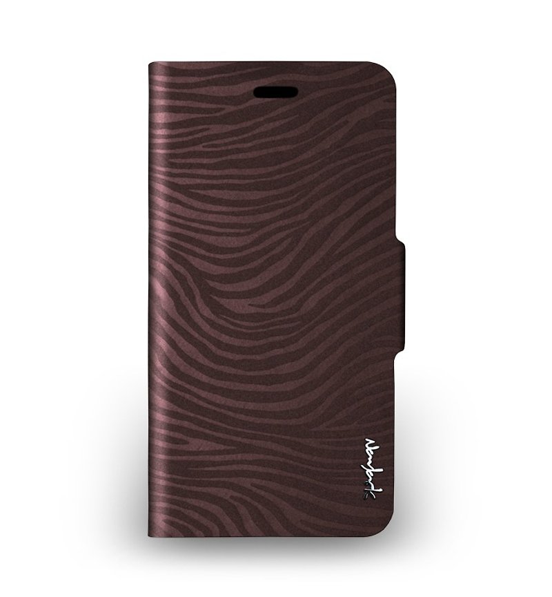 iPhone 6 Plus -The Zebra Series -斑马纹侧掀站立式保护套- 古铜棕 - 手机壳/手机套 - 真皮 咖啡色