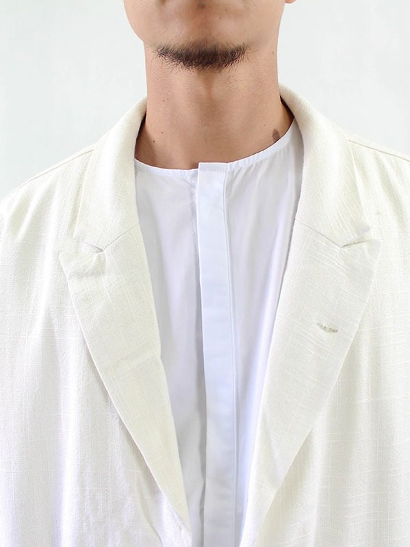 Chainloop白色休闲西装大衣 都会简约 Shop Coat 经典款 - 男装外套 - 棉．麻 白色