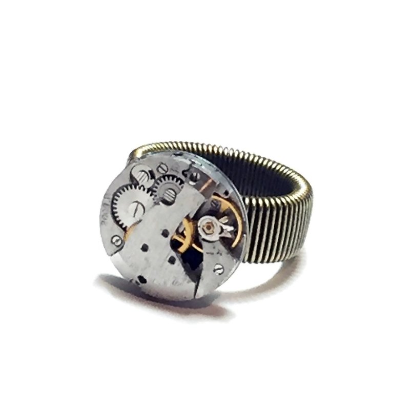 1960 机芯 Steampunk蒸汽庞克戒指 Ring round - 戒指 - 其他金属 灰色