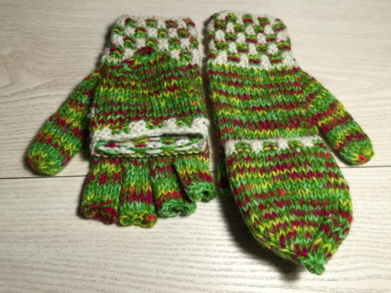 秘鲁手工毛料盖子手套-彩绿 - 手套 - 其他材质 多色