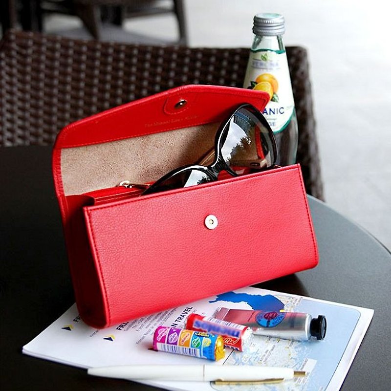 Dessin x Plepic-旅程假期眼镜收纳包-覆盆莓红,PPC92443 - 化妆包/杂物包 - 真皮 红色