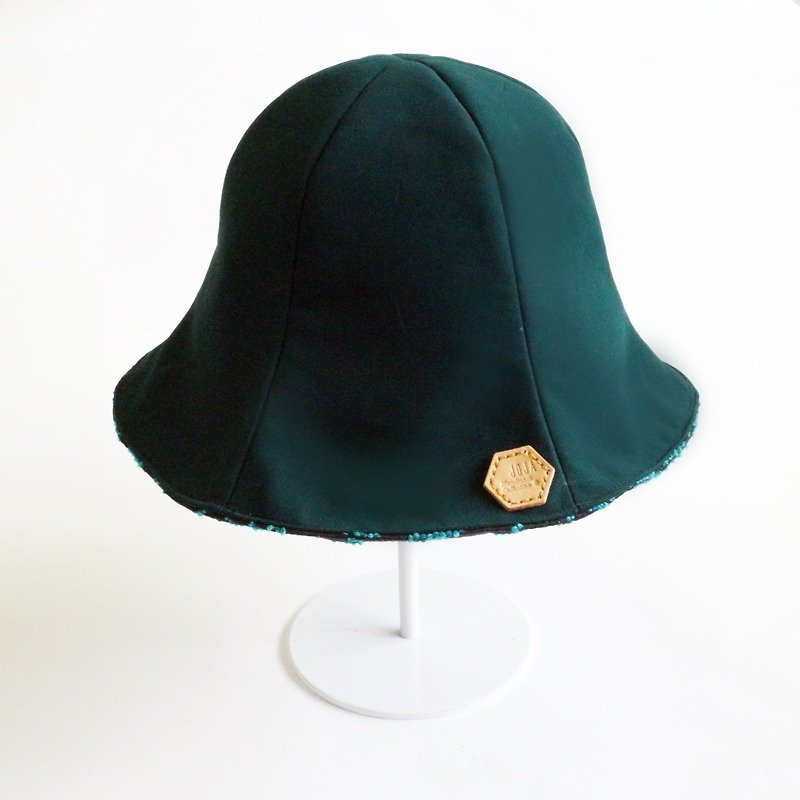 JOJA│ 蓝绿缇花 x 品绿麂皮 双面 花形帽 订制 - 帽子 - 其他材质 绿色