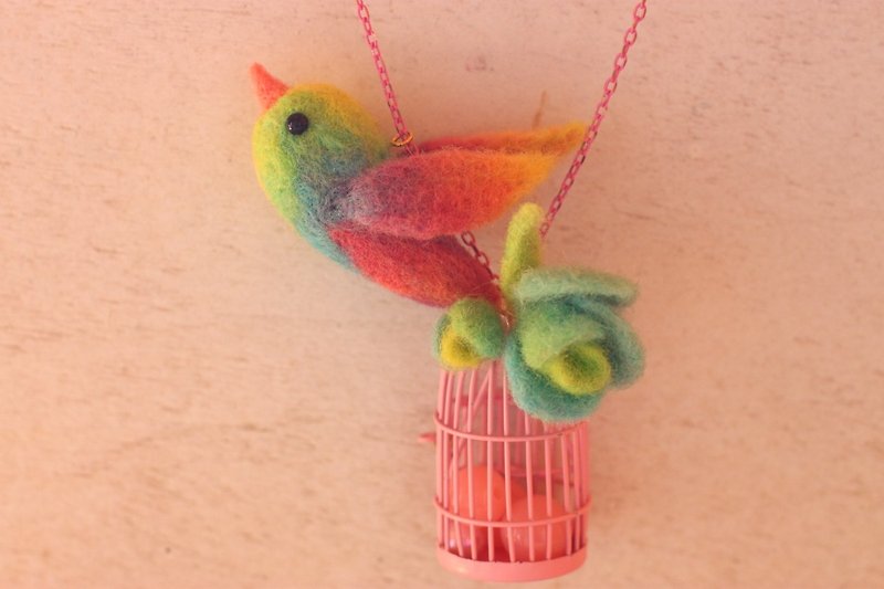 彩虹小鸟粉红鸟笼项链  订制款 - 项链 - 羊毛 多色