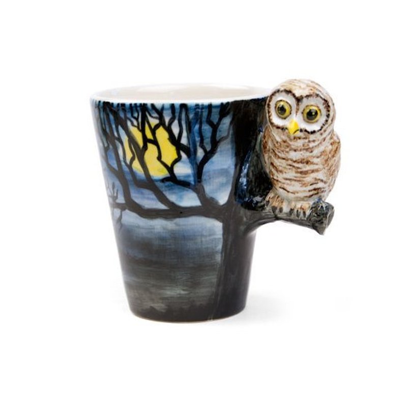 【可刻字的动物马克杯】Blue Witch英国手绘杯 猫头鹰 立体刻字陶瓷马克杯 咖啡杯 - 咖啡杯/马克杯 - 其他材质 蓝色