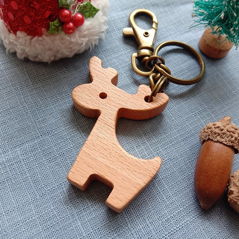 【圣诞节礼物】钥匙圈│圣诞麋鹿 - 钥匙链/钥匙包 - 木头 咖啡色