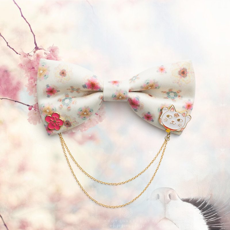 Style 0160 捕捉樱花的猫 印花领结连樱花猫领针 - 颈链 - 其他材质 黄色