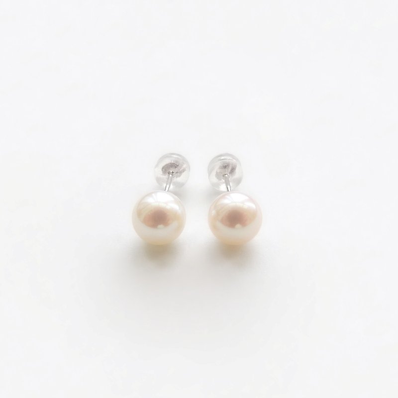 日本纯 14K 白金优质淡水珍珠贴耳耳环 6.5mm | 改耳夹看内文说明 - 耳环/耳夹 - 珍珠 白色
