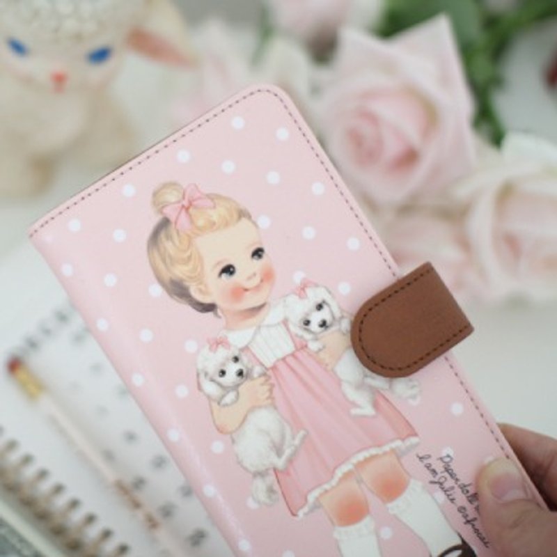 韩国【Afrocat】paper doll mate flat wallet〈Alice dot〉复古娃娃 长夹 钱包 金融卡 钞票 零钱 - 皮夹/钱包 - 真皮 蓝色