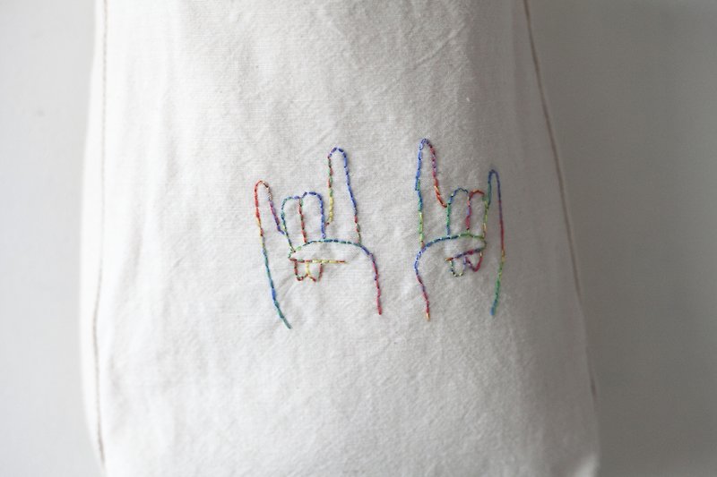 今晚我是手-图像刺绣帆布包-还没从摇滚梦中醒过来 - 侧背包/斜挎包 - 其他材质 白色