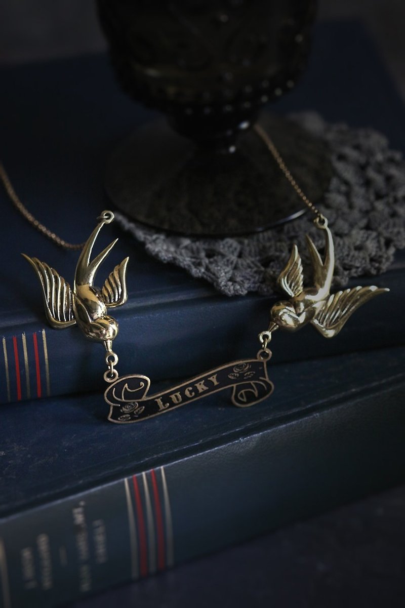 The Swallows with Lucky Ribbon Necklace by Defy. - 项链 - 其他金属 