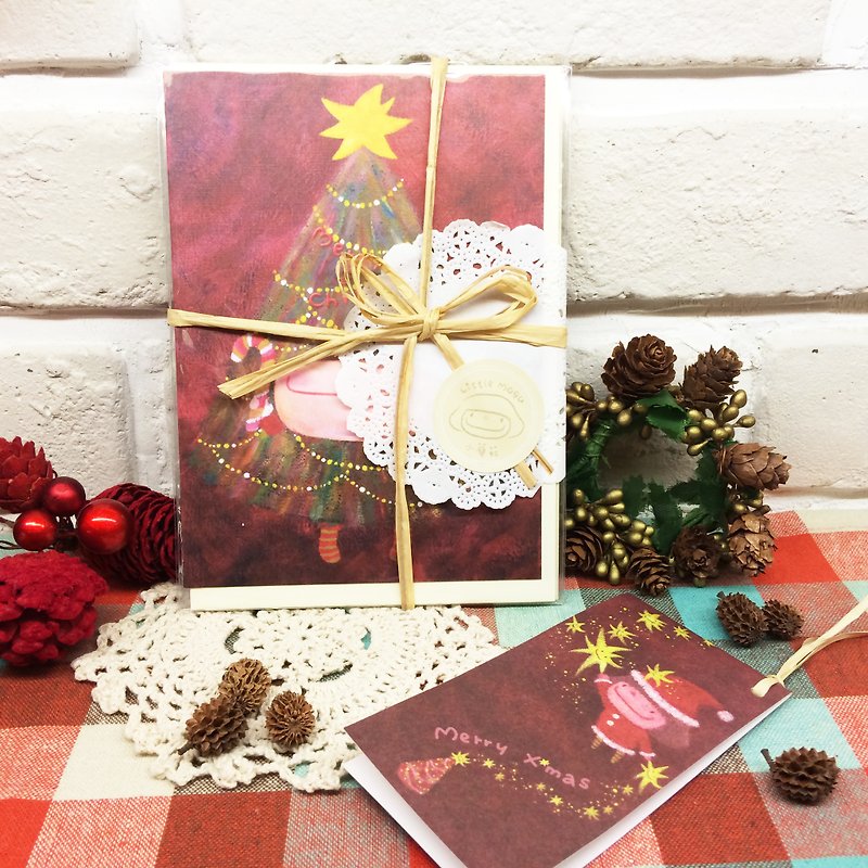 [ 红色圣诞 ]-小蘑菇圣诞卡片组 （卡片x3+礼物小卡x1） - 卡片/明信片 - 纸 红色