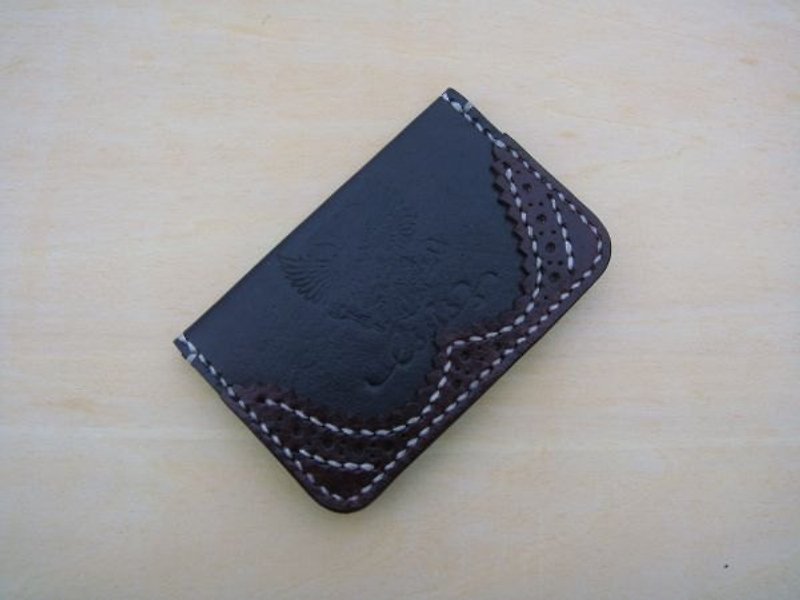 [ISSIS] 牛津雕花卡票名片夹 -- 黑棕 - 证件套/卡套 - 真皮 黑色