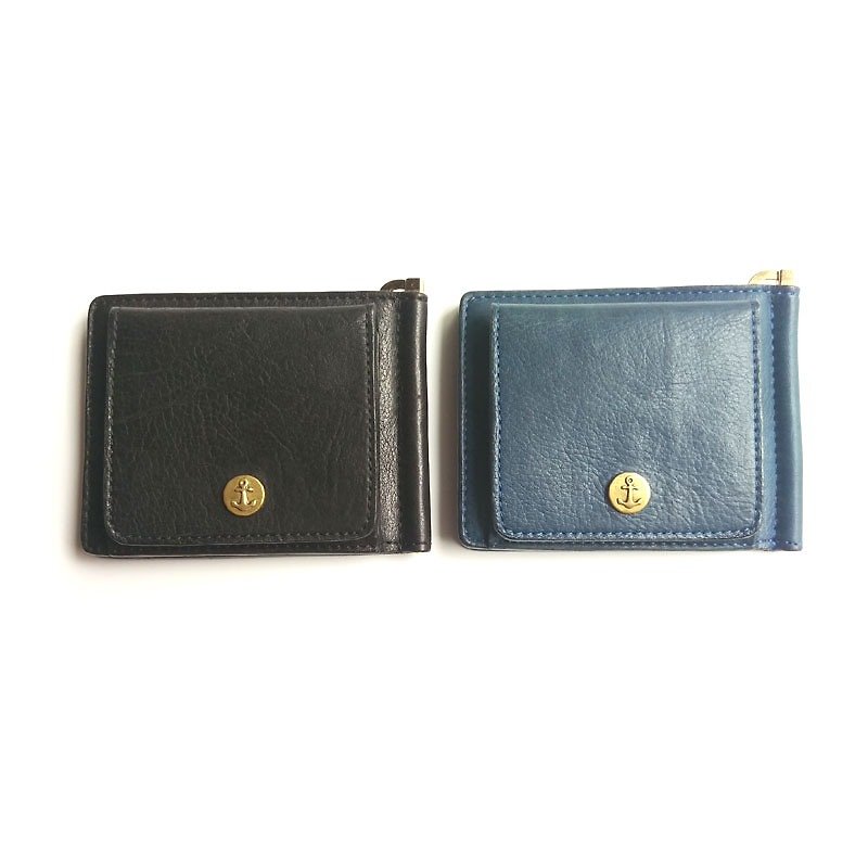 植物揉牛皮钞票钱夹包 日本圣林公司旗下皮件品牌Damasquina- - 皮夹/钱包 - 真皮 蓝色