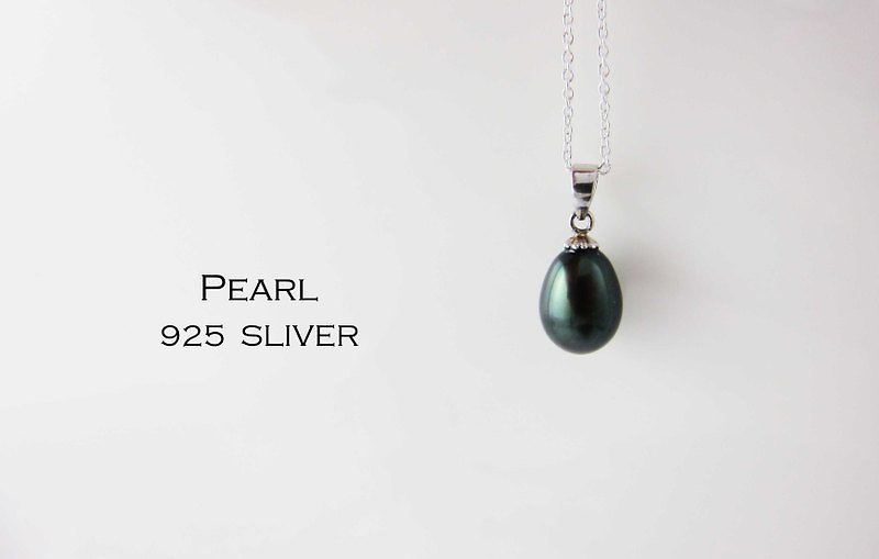 ::情人节:: 黑珍珠 925银项链 - 项链 - 宝石 灰色