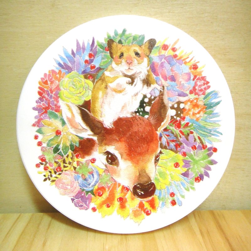 台湾莺歌陶磁吸水杯垫-黄金鼠&小鹿款 - 杯垫 - 其他材质 多色