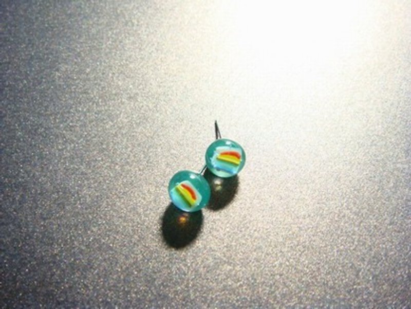 柚子林手工琉璃 - 琉璃贴耳 耳环 -暖心彩红 (粉绿) -抗过敏 - 耳环/耳夹 - 玻璃 多色