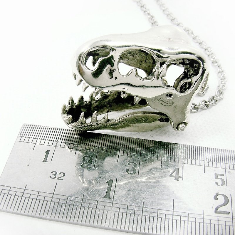 T-rex skull Pendant in white bronze with oxidized antique gold color ,Rocker jewelry ,Skull jewelry,Biker jewelry - 项链 - 其他金属 
