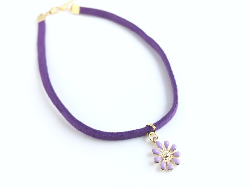 紫色小花-紫色颈链 - 项链 - 真皮 紫色