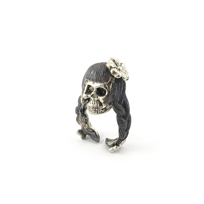Zodiac Virgin skull ring is for Virgo in white bronze and oxidized antique color ,Rocker jewelry ,Skull jewelry,Biker jewelry - 戒指 - 其他金属 