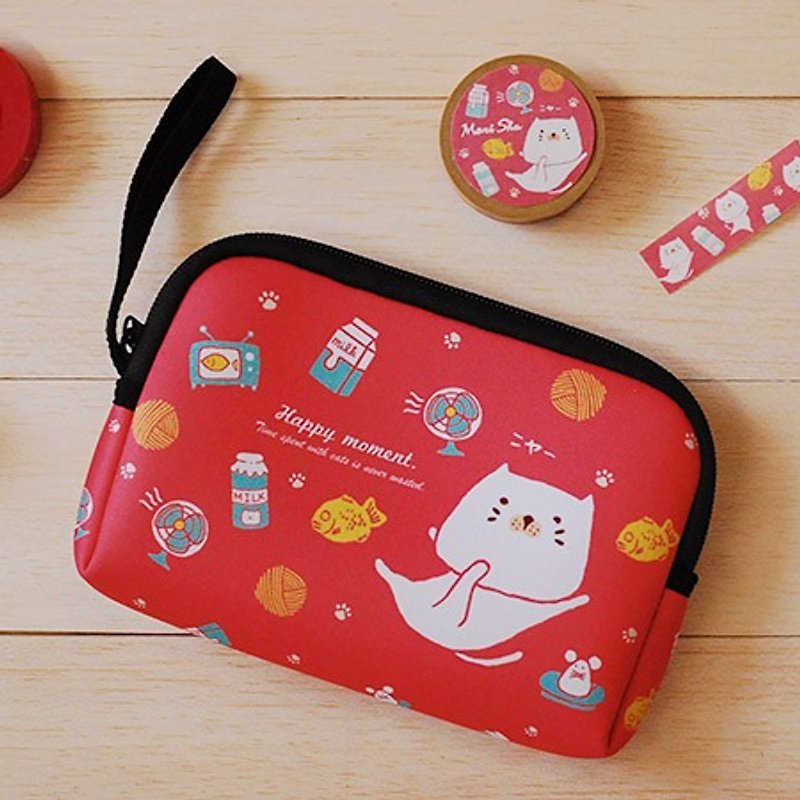 *Mori Shu* 护照旅行/手机硬盘3C包-包子猫鲷鱼烧款(红) - 化妆包/杂物包 - 防水材质 红色