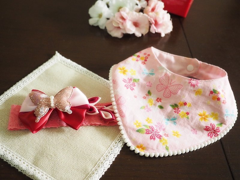 手作粉红樱花婴儿围巾及发带套装 - 围嘴/口水巾 - 其他材质 粉红色
