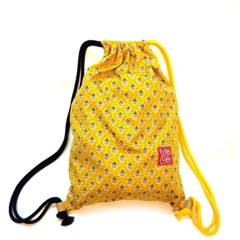 WaWu 束口后背包 / A4收纳袋 (凤梨黄) 台湾印花布 *限量 - 束口袋双肩包 - 其他材质 黄色