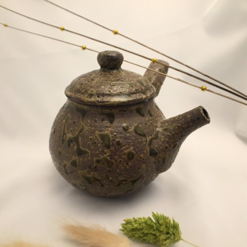柴烧点釉侧把壶(陶) - 茶具/茶杯 - 其他材质 