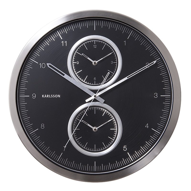 Karlsson, Wall clock 50cm Multiple Time aluminium black Design: Swirl Studio - 时钟/闹钟 - 其他金属 黑色