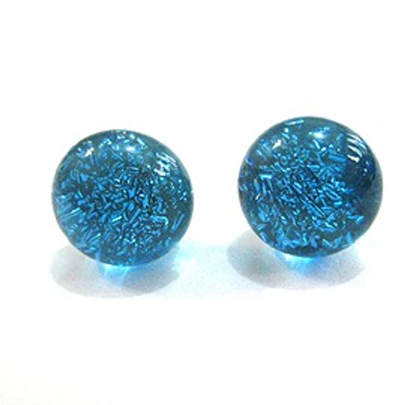 水蓝银色珠宝琉璃耳环 - 耳环/耳夹 - 玻璃 蓝色