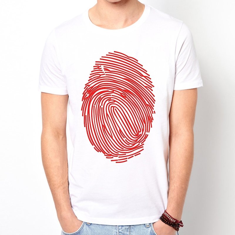 Fingerprint-red短袖T恤-白色 红色指纹 设计 时髦 文青 - 男装上衣/T 恤 - 其他材质 白色