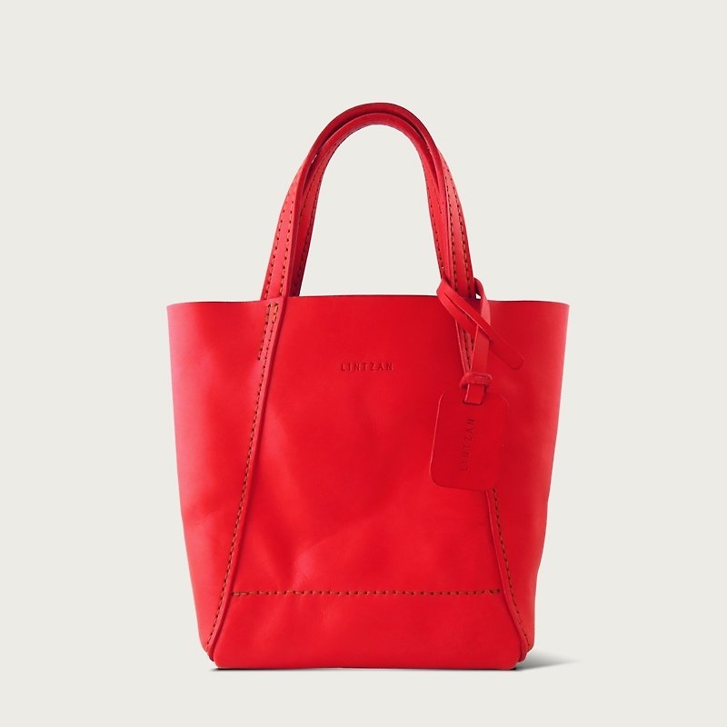 LINTZAN ”真皮手工缝制“ 随身小包 (S) tote / 手提包 -- 苹果红 - 手提包/手提袋 - 真皮 红色