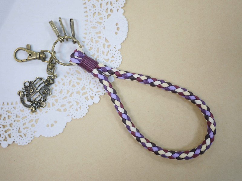 ~米+熊~ 复古 编织钥匙圈 蜡线编织钥匙圈 (紫色) - 其他 - 棉．麻 紫色