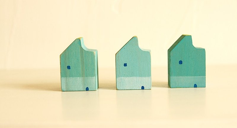 薄荷房1-木头彩绘小房子/屋系列-圣诞小物钥匙圈 - 钥匙链/钥匙包 - 木头 蓝色