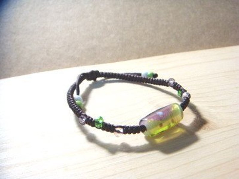 柚子林琉璃 - 招吉避邪 之 琉璃双色手环 (湖水绿+紫) - 手链/手环 - 玻璃 绿色